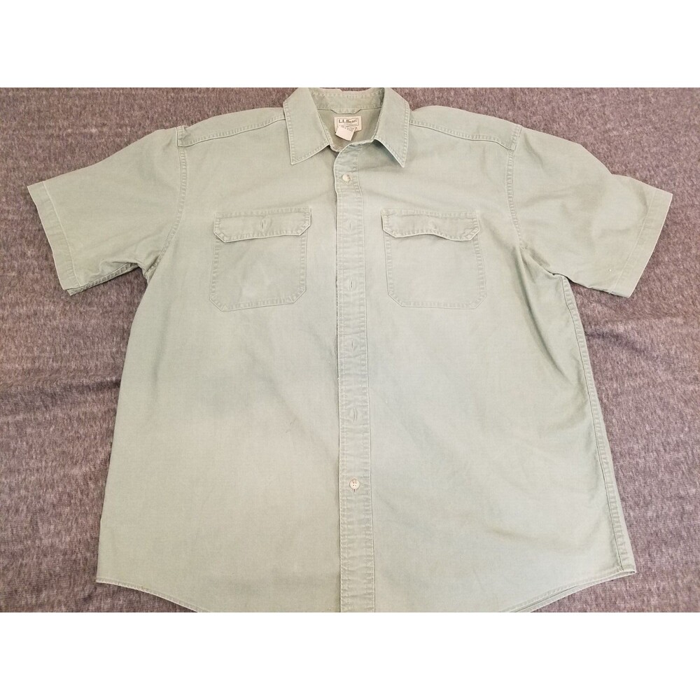 LL Bean Vtg Short Sleeve Button Up Shirt Mens Size Large Light Green #270135